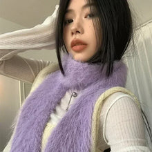 womens y2k lower east side korean outfit acubi aesthetic lavender purple skinny scarf mohair angora immitation thin scarf