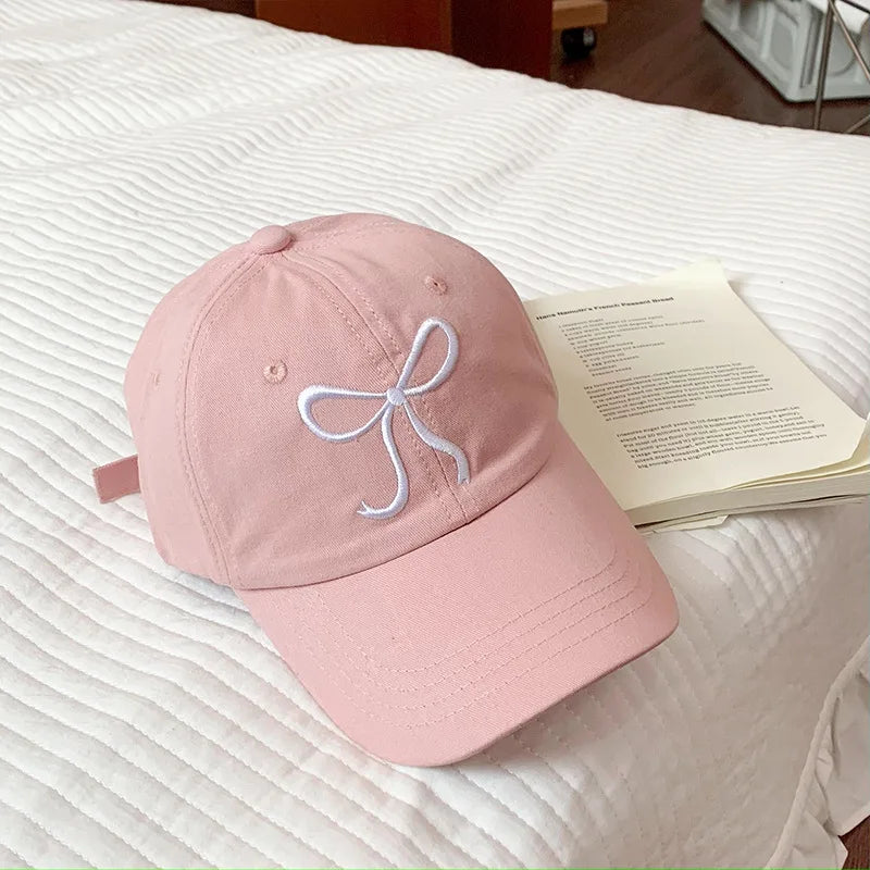 womens korean fashion pink bow baseball cap