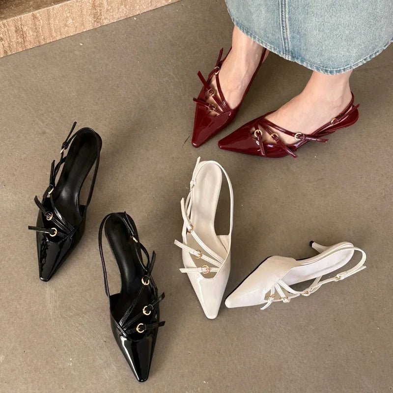 Saint Fabienne Red Metallic Hand Woven Leather Block Heels – SaintG USA
