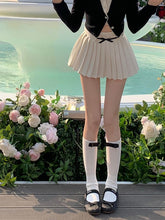 Korean Aesthetic Preppy Old Money Jang Wonyoung Pleated Miniskirt with Bow