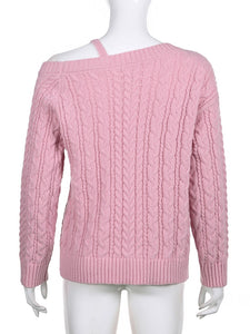 Harajuku Kawaii Aesthetic Lolita Fashion Winter Coquette Dollette Off Shoulder Pom Pom Pink Knit Sweater