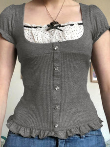 ladies aesthetic clothes milkmaid top coquette dollette