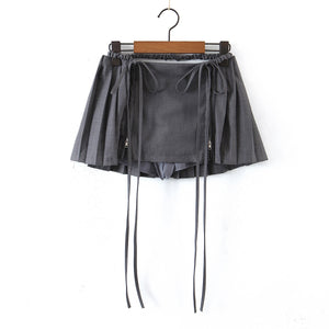 korean fashion gray mini skirt with pleats no dress skirt