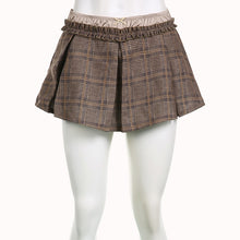Kawaii Aesthetic Coquette Dollete Dark Academia V Low Rise Brown Plaid Mini Skirt