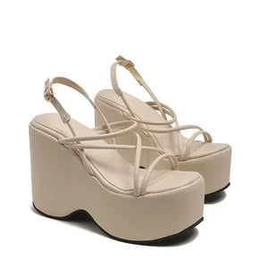 womens aesthetic shoes chunky beige platform sandals