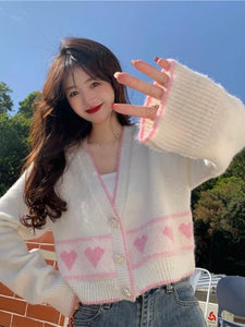 Kawaii Aesthetic Korean Fashion Pink Heart Cardigan