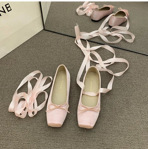 womens aesthetic shoes square toe ballet flats pink