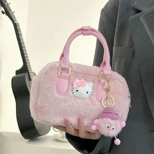 light pink fuzzy hello kitty purse womens