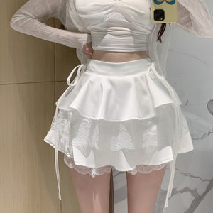 Kawaii Soft Girl Aesthetic Coquette Dollette Ruffle Lace Mini Skirt