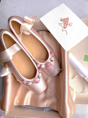 womens aesthetic ballet core light pink ballet flats with flowers square toe criss cross ballet flats