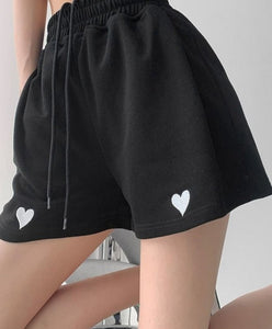 Harajuku Kawaii Aesthetic Heart Embroidered Sweatpants Shorts