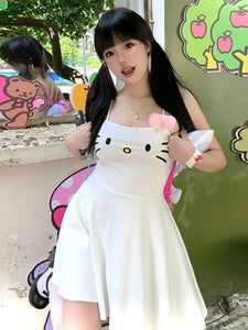 womens kawaii fashion summer dress sundress hello kitty white dress