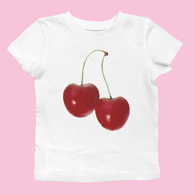 womens y2k aesthetic tops white cherry shirt baby tee tshirt crop top