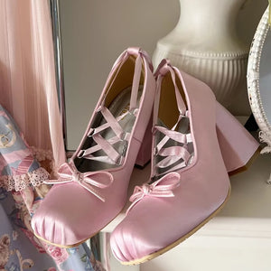 pink chunky heel shoes with laces