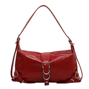 womens vegan leather red shoulder bag hobo bag y2k aesthetic