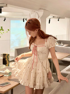 womens cute korean dresses white milkmaid dress puff sleeve mini dress