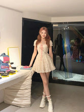 womens korean fashion cute puff sleeve mini dress white