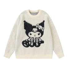 womens kawaii fashion creepy cute  kuromi sweater fuzzy fluffy white jumper