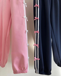 blokette outfits cute aesthetic side stripe pink navy blue sweat pants cargo joggers for women 