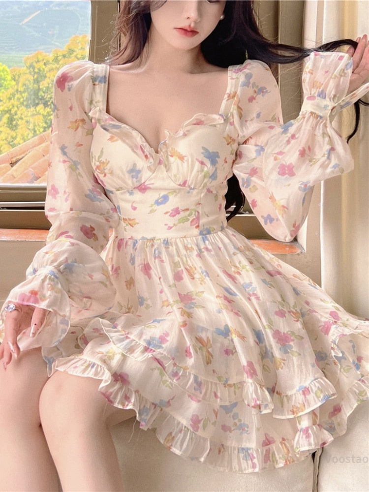 Kawaii Aesthetic Soft Girl Pastel Floral Sweetheart Neckline Dress The Kawaii Factory Kawaii Aesthetic Soft Girl Pastel Floral Sweetheart Neckline Dress The Kawaii Factory