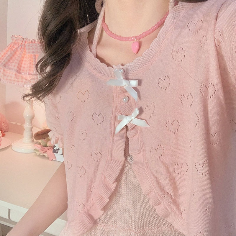 Harajuku Sweet Lolita Coquette Dollette Baby Pink Pointelle Heart