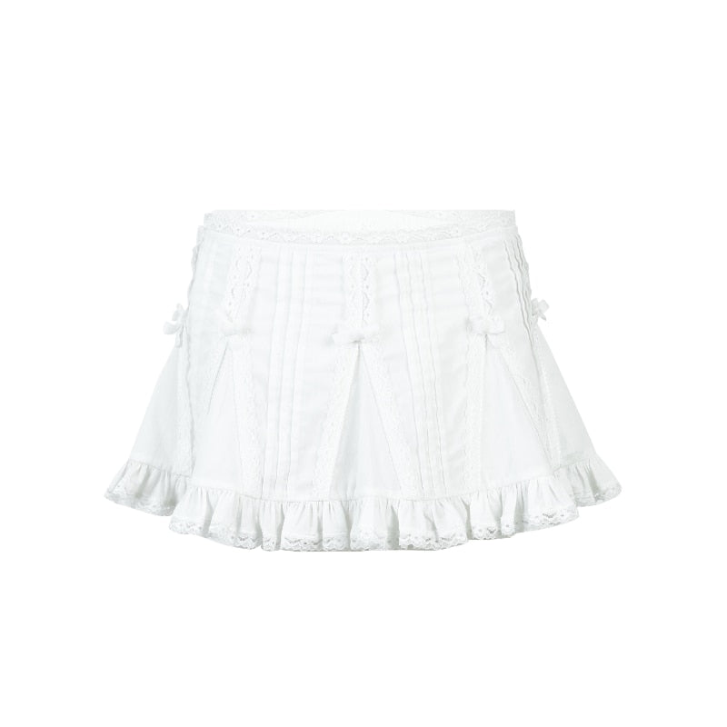 Korean Coquette Dollette Y2K Aesthetic White Lace Mini Skirt