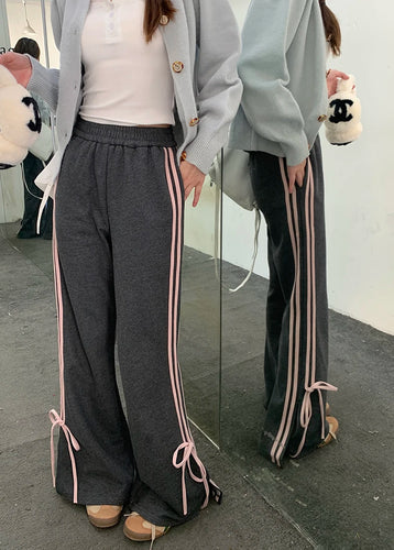 womens korean fashion outfits flared sweatpants gray cute clothes with bows coquette aesthetic