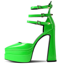 womens 6 inch heels neon green pumps pointed toe platform heels shoes patent leather