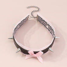Y2K Aesthetic Gothic Pink Lace Bow Spike Choker