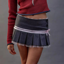 y2k skirt low rise pinstripe pleated black mini skirt with pink bow