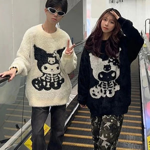 couple matching outfits kawaii fashion kuromi sweater fuzzy fluffy jumper