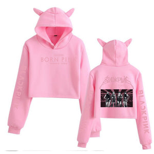 womens blackpink born pink cropped hoodie pink