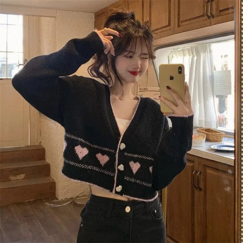 Kawaii Aesthetic Korean Fashion Pink Heart Cardigan – The Kawaii Factory