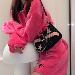 Harajuku Kawaii Aesthetic Gyaru Y2K Pink Stars Mini Shoulder Bag