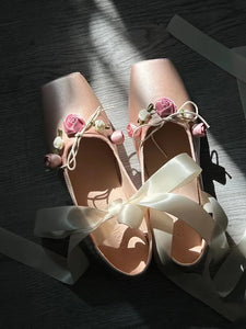 adult womens coquette ballet core aesthetic square toe pink ballet flats with flowers