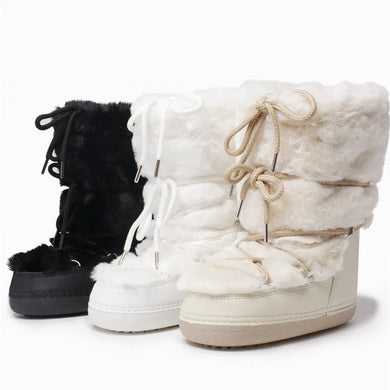 womens aesthetic shoes snow boots fuzzy winter boots ladies ski boots black white beige cream