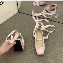 womens aesthetic shoes balletcore fashion squate toe ballet flats pink criss cross laces
