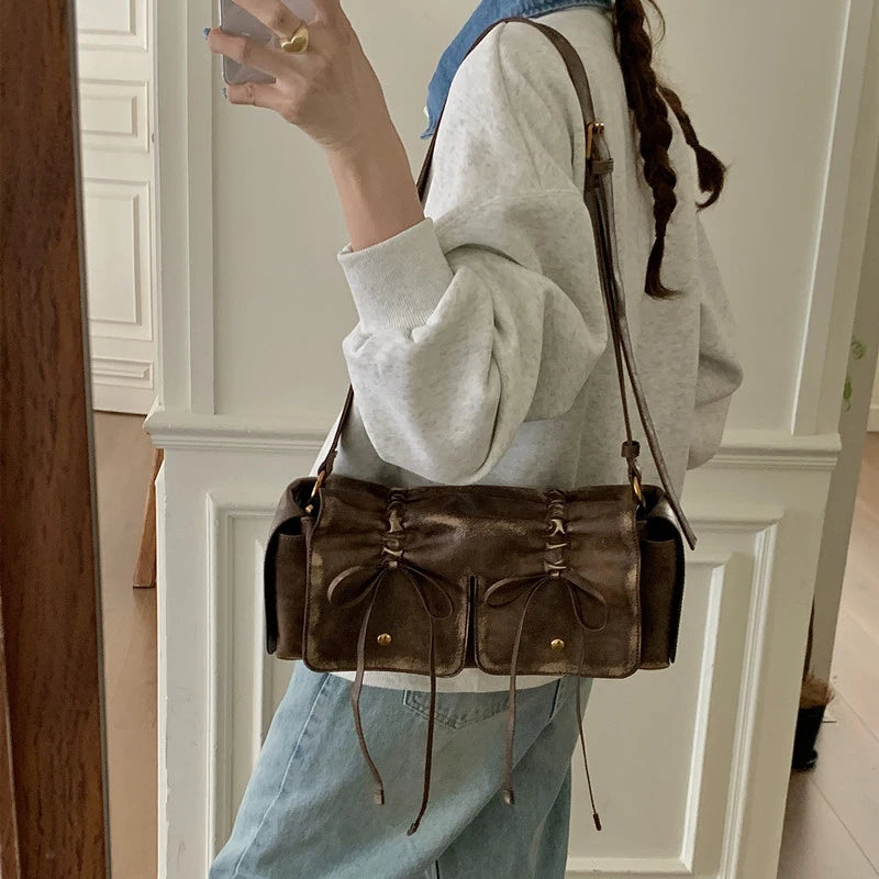 White Purse JeVenis Cherry Red Shoulder Bag - Y2K Bow Purse Mini Hobo Handbag For Women Bow Purse Handbag