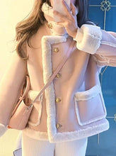 womens pink winter coat with white fur trim