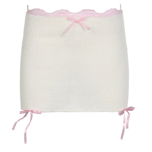 Kawaii Aesthetic Soft Girl Coquette Dollette Balletcore Knit Bow Microskirt