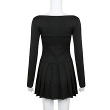womens aesthetic coquette long sleeve pleated skirt black mini dress 