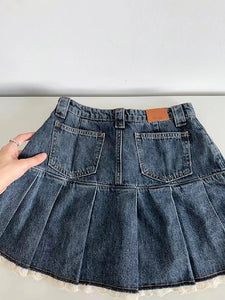 y2k clothes mini denim pleated skirt womens