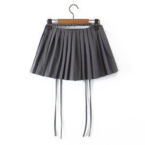 grey pleated mini skirt