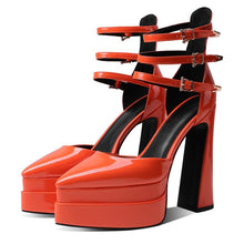 womens high heels patent leather pointed toe shoes pumps orange platform heels
