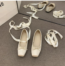 womens aesthteic shoes square toe white ballet flats with laces