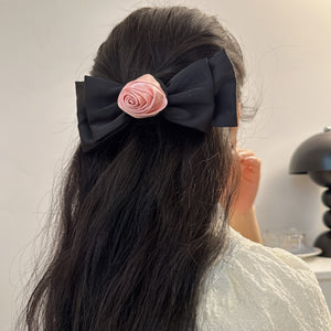 Korean Aesthetic Blackpink Coquette Dollette Satin Rose Bow Hairclip