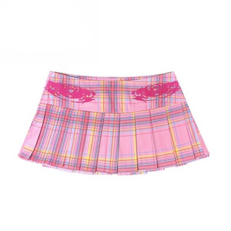 Y2k Plaid Pleated Skirt Womens Y2K Aesthetic Gyaru Low Rise Hot