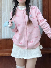 womens cute core sanrio hello kitty pink cardigan with bows kawaii outfit japanese fashion