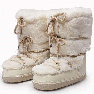 womens aesthetic shoes beige snow boots fuzzy winter boots ladies ski boots