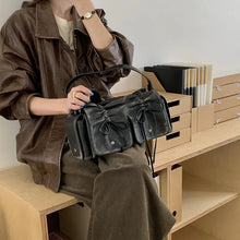 womens korean aesthetic handbag purse shoulder bag with bows distressed leather black
